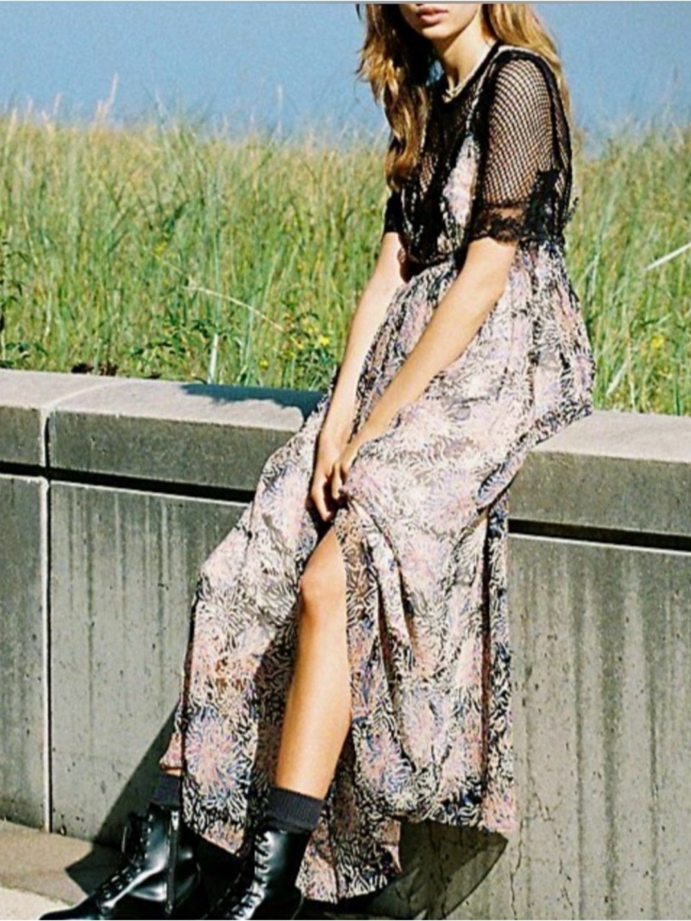 Free People Friar Park Sheer Floral Maxi Dress with Black Mesh Back Small - Picture 4 of 4
